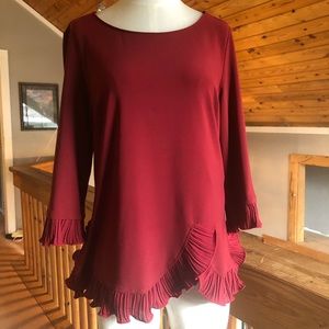 Maroon holiday top with ruffles by Joseph Ribkoff